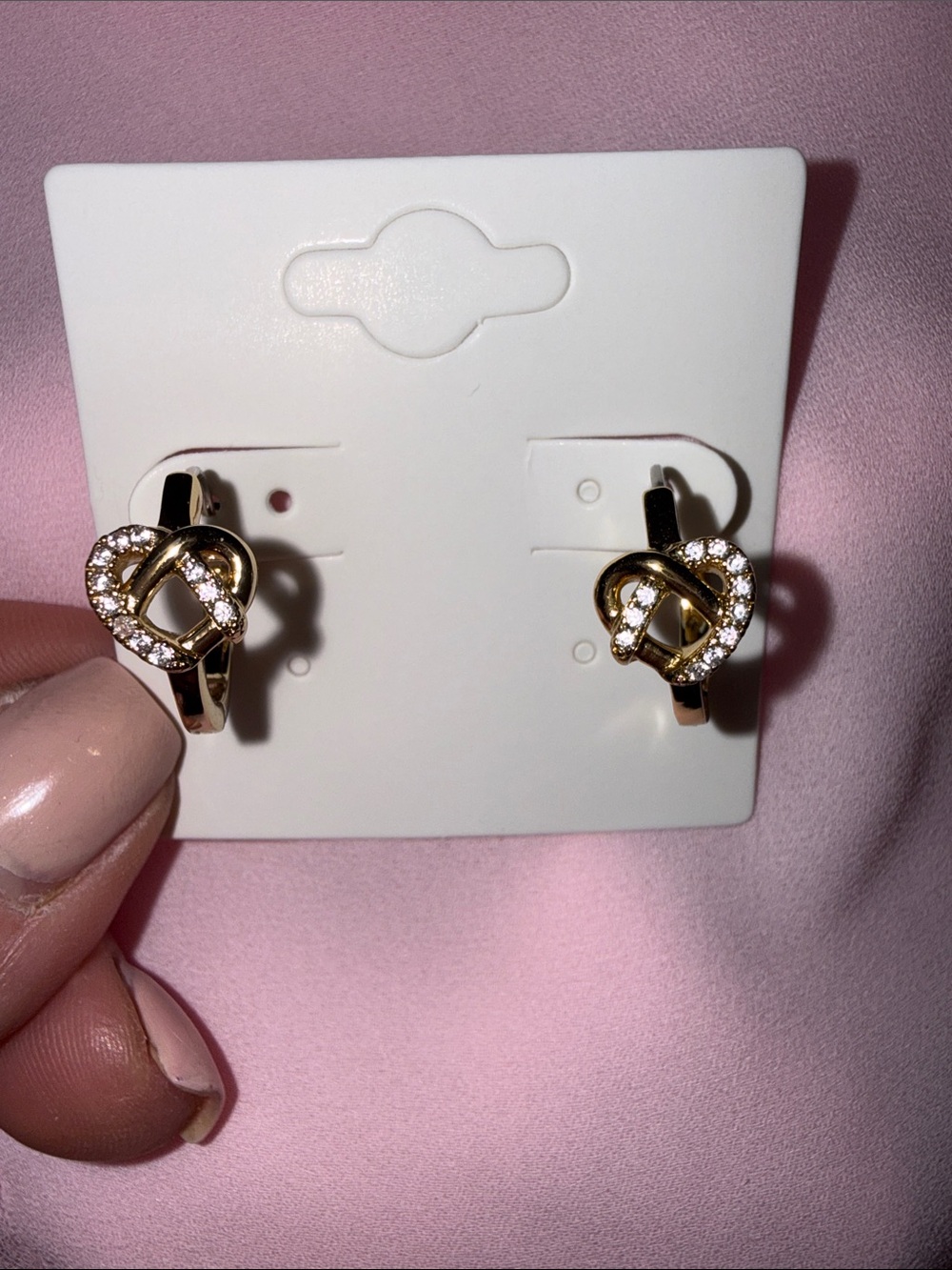 Gold Knot Huggie Hoop Earrings CZ Pave Love Knot Earrings